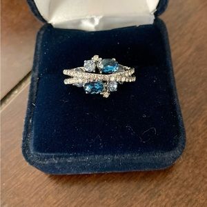 2/$35! 925 stamped silver and simulated sapphire and crystal ring.